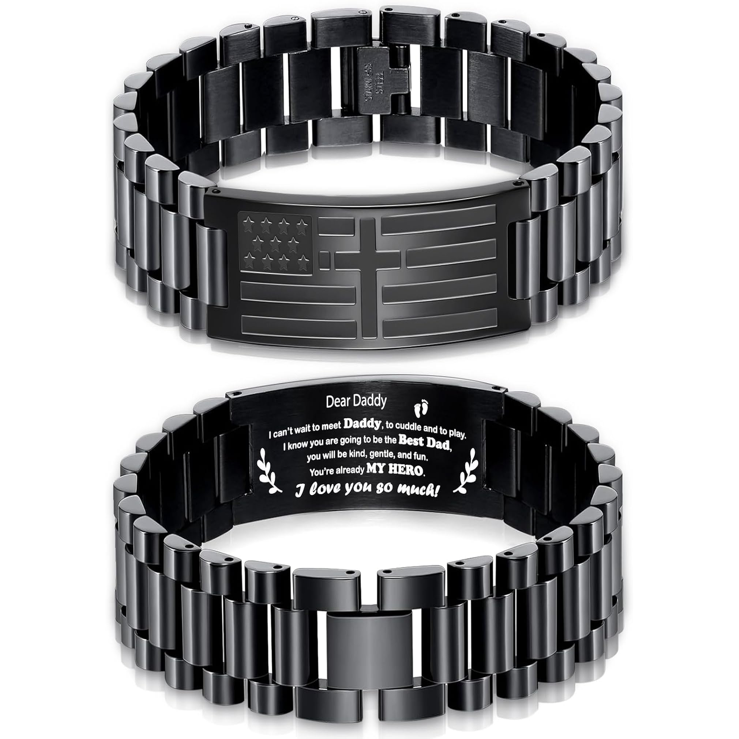 ✝ Men's American Flag Cross Bracelet Stainless Steel Adjustable Christian Bible Verse Faith Religious Jewelry Gift for Dad Husband
