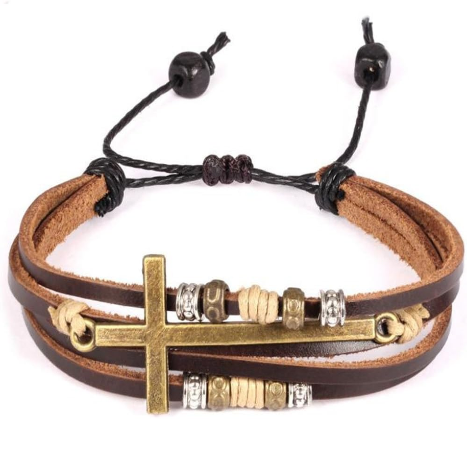 ✝ Women's Religious Cross Wrap Bracelet Multilayer Leather Christian Faith Jewelry Confirmation Gift for Daughter Friend Teen