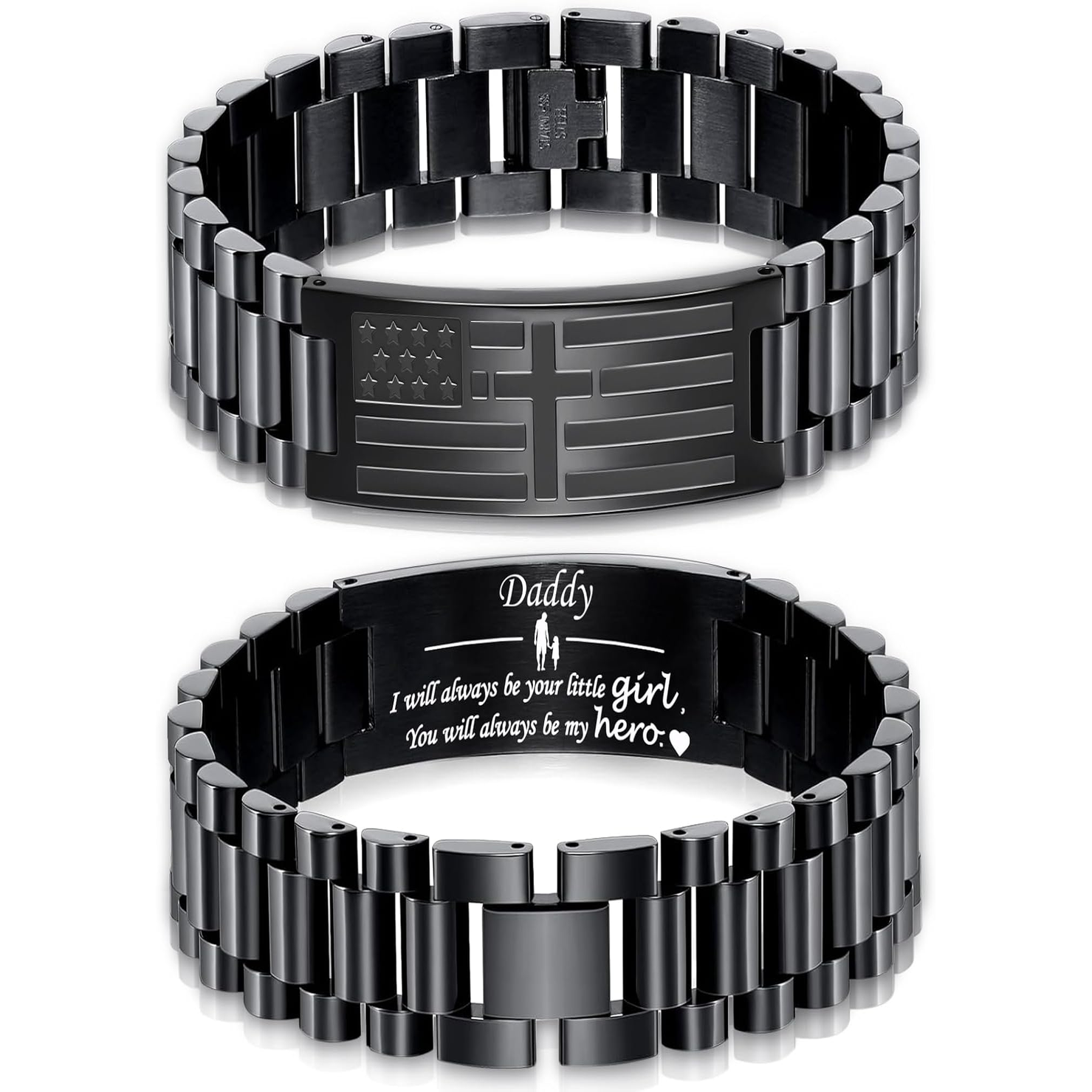 ✝ Men's American Flag Cross Bracelet Stainless Steel Adjustable Christian Bible Verse Faith Religious Jewelry Gift for Dad Husband