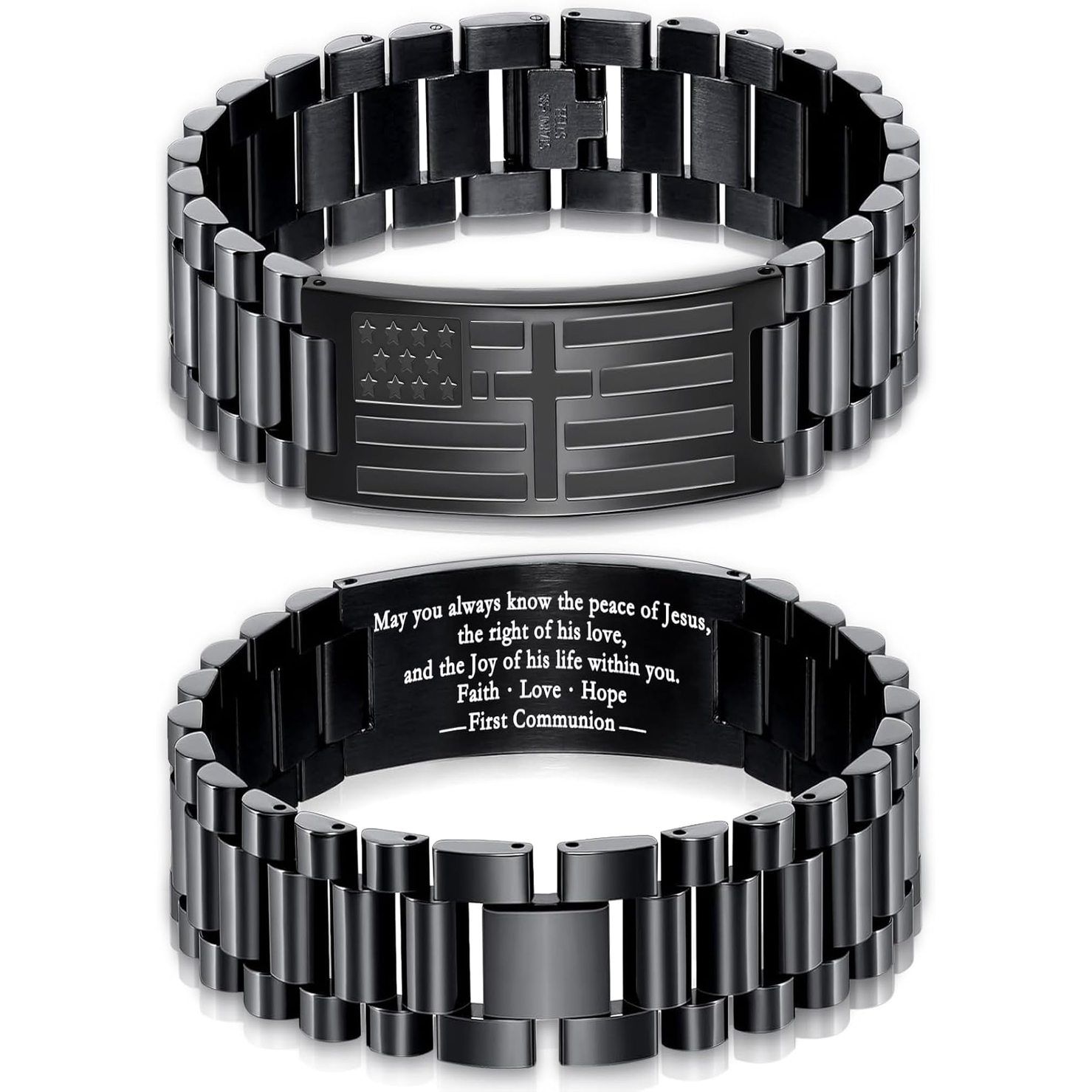 ✝ Men's American Flag Cross Bracelet Stainless Steel Adjustable Christian Bible Verse Faith Religious Jewelry Gift for Dad Husband