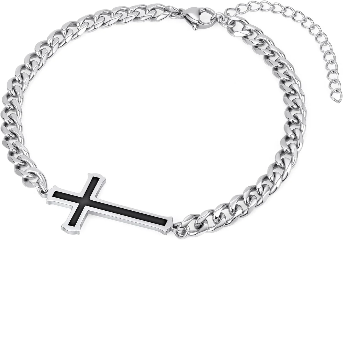 ✝ Men's Stainless Steel Cuban Cross Bracelet 5MM Adjustable Chain Christian Jesus Religious Confirmation Faith Jewelry Gift