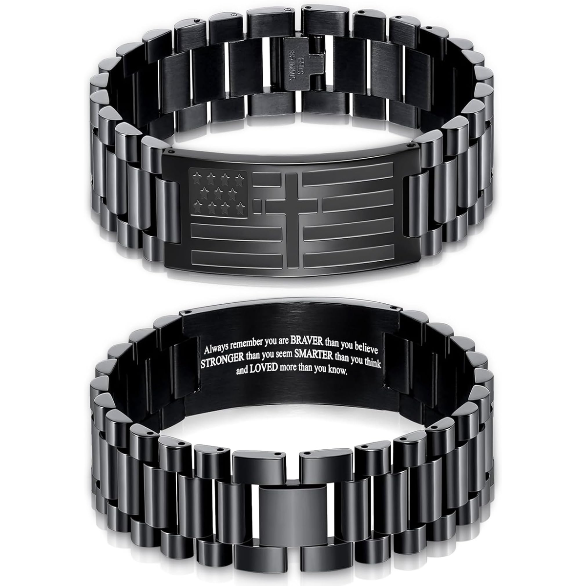 ✝ Men's American Flag Cross Bracelet Stainless Steel Adjustable Christian Bible Verse Faith Religious Jewelry Gift for Dad Husband