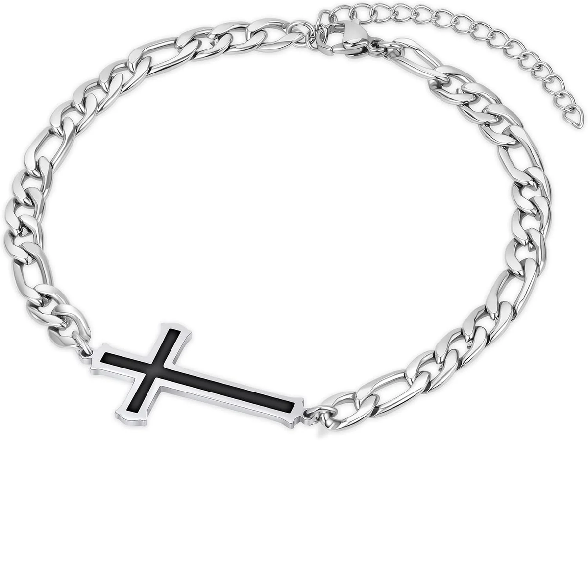 ✝ Men's Stainless Steel Cuban Cross Bracelet 5MM Adjustable Chain Christian Jesus Religious Confirmation Faith Jewelry Gift