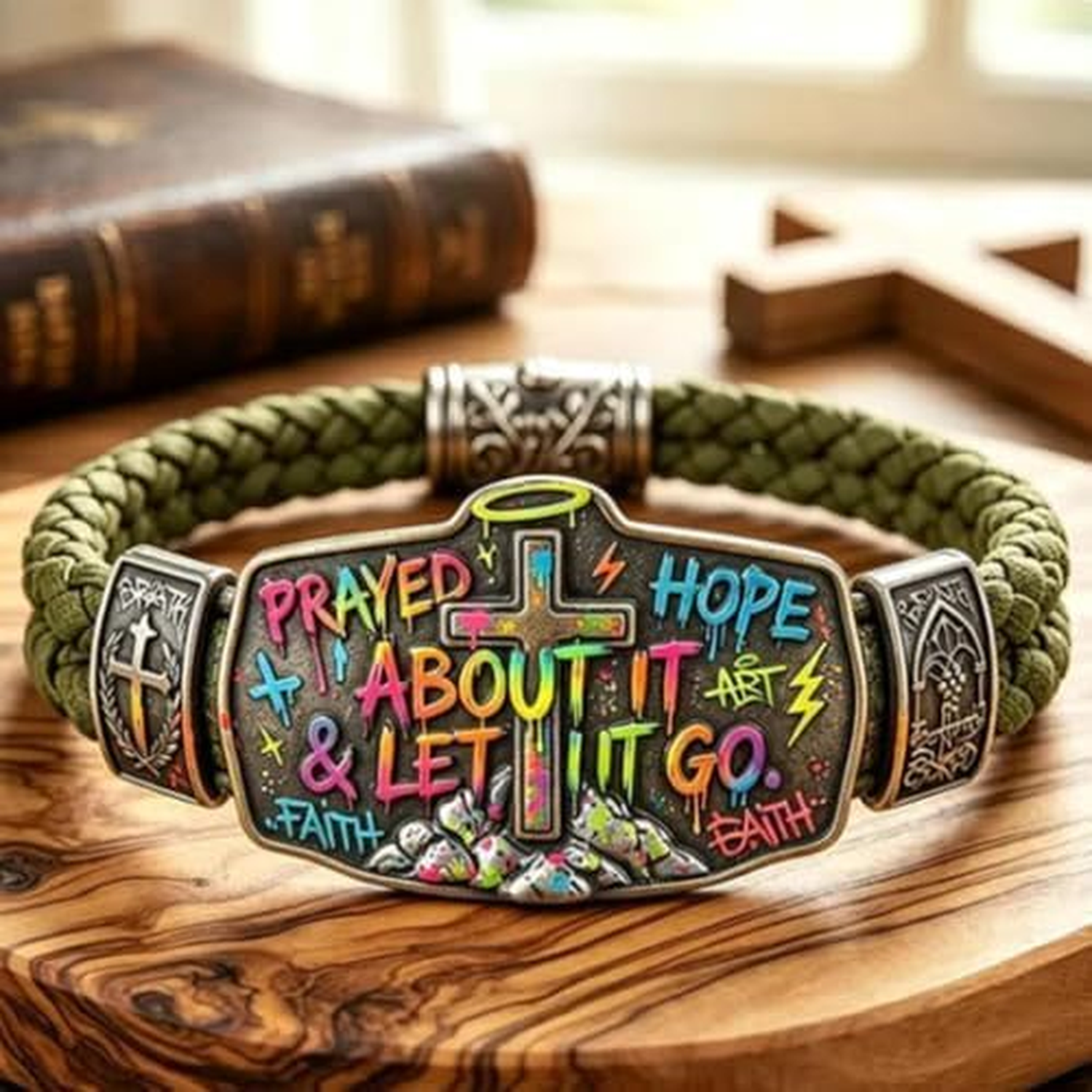 ✝ Faith Over Fear Isaiah 41:10 Cross Bracelet Cherry Blossom Christian Scripture Jewelry Inspirational Gift for Women Mom