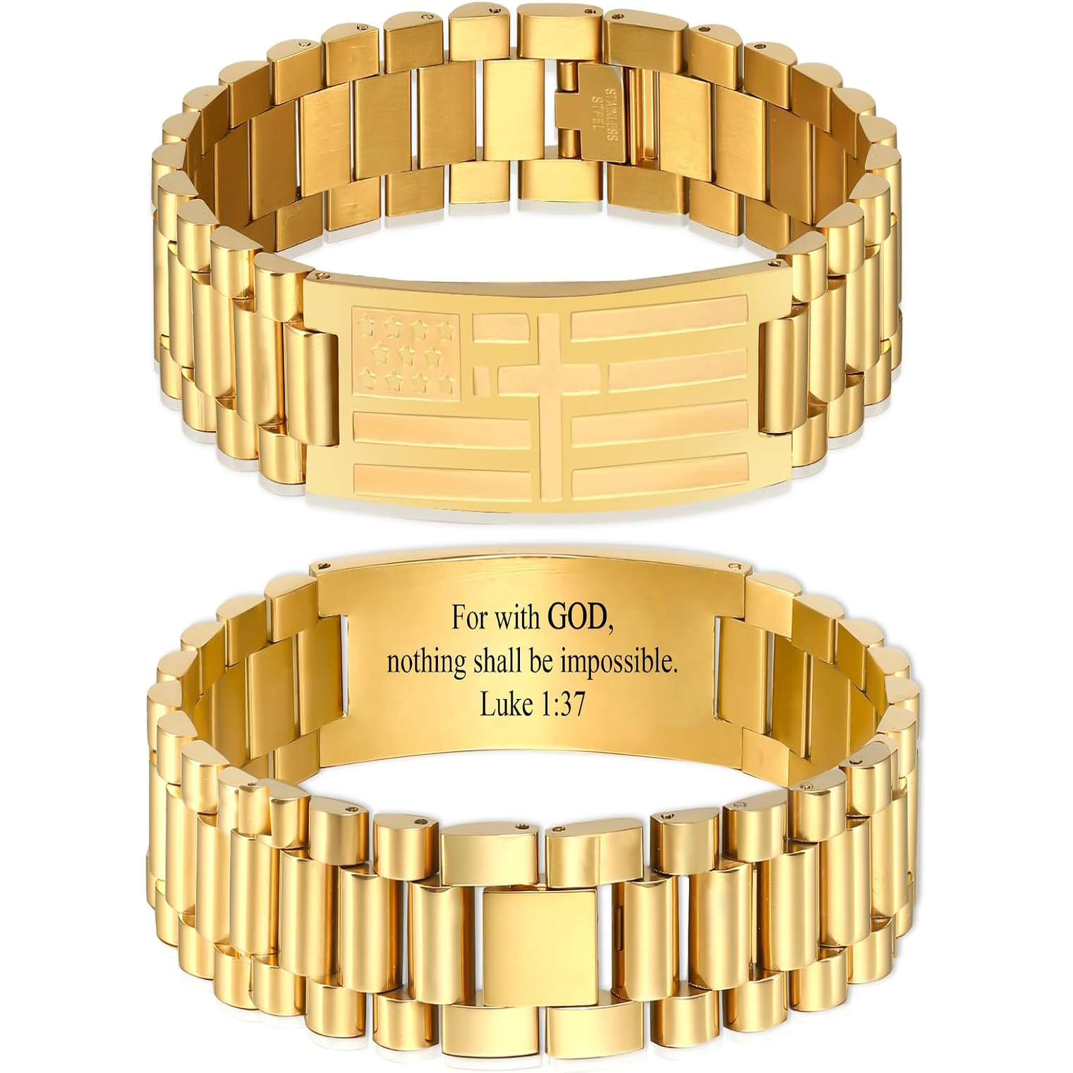 ✝ Men's American Flag Cross Bracelet Stainless Steel Adjustable Christian Bible Verse Faith Religious Jewelry Gift for Dad Husband