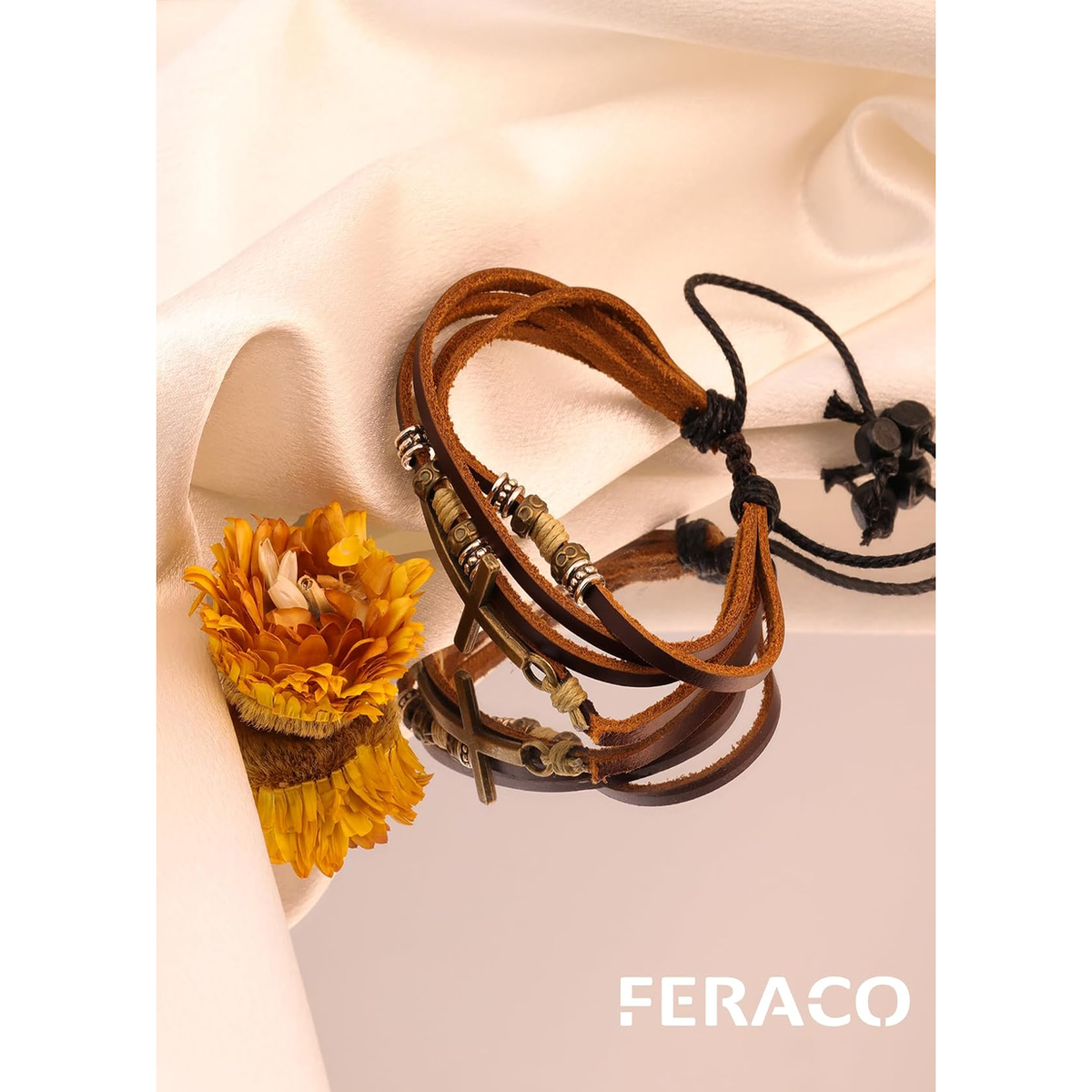 ✝ Women's Religious Cross Wrap Bracelet Multilayer Leather Christian Faith Jewelry Confirmation Gift for Daughter Friend Teen