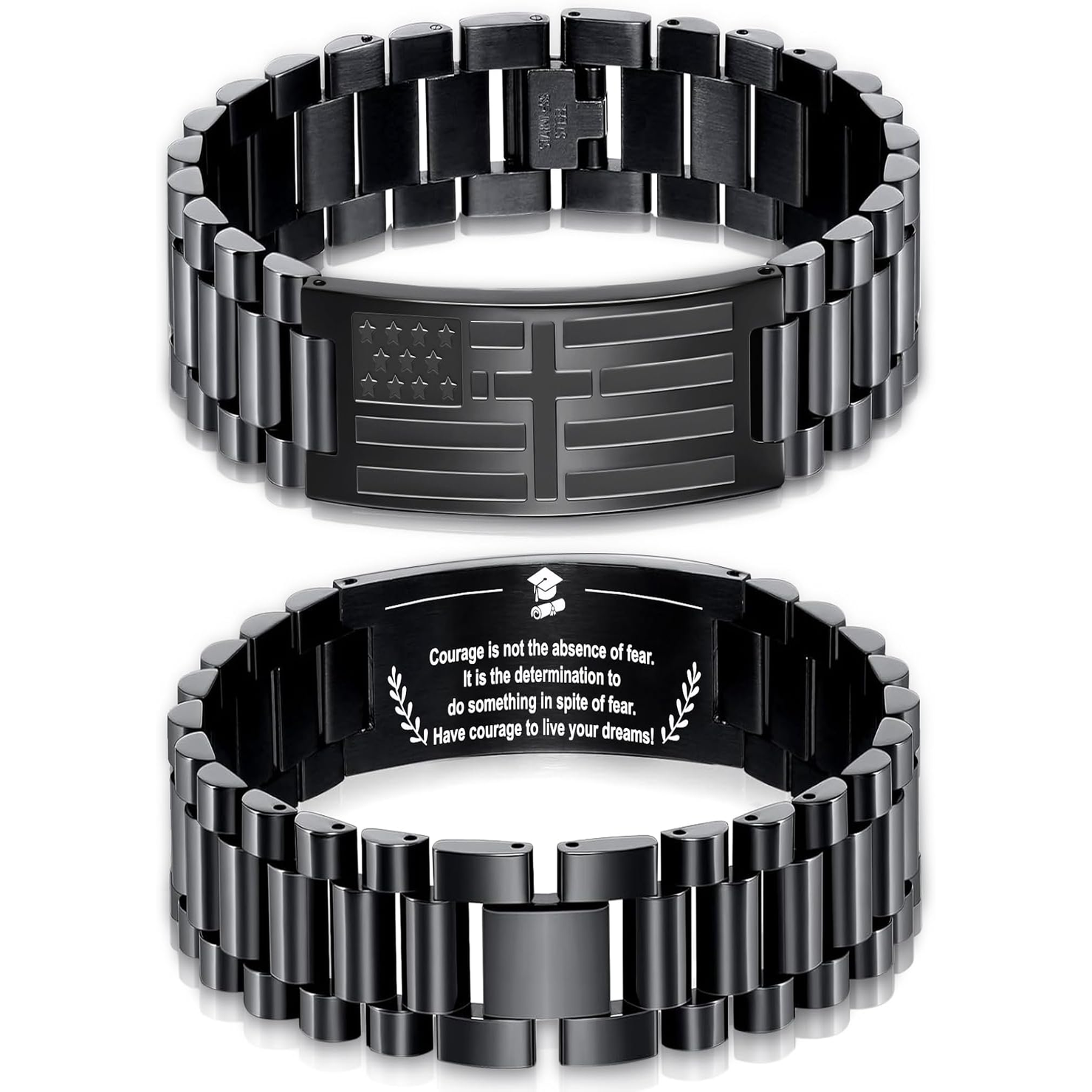 ✝ Men's American Flag Cross Bracelet Stainless Steel Adjustable Christian Bible Verse Faith Religious Jewelry Gift for Dad Husband