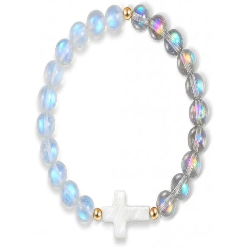 ✝ Women's Christian Cross Beaded Bracelet Catholic Religious Faith Inspirational Jewelry Gift for Mom Daughter Sister Friend