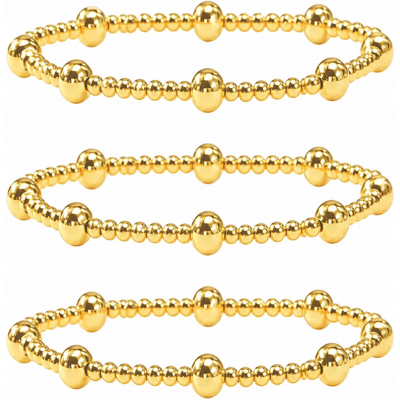 ✝ Women's Gold Beaded Cross Bracelet Stack Set Stretch Christian Faith Jewelry Gift for Women Teens