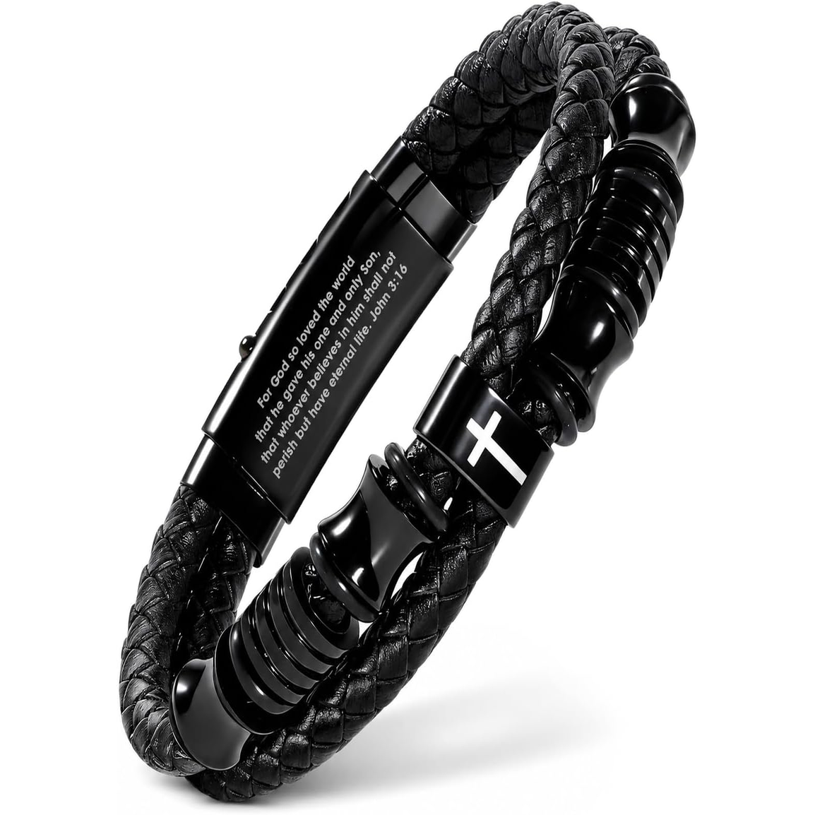 ✝ Men's Joshua 1:9 Bible Verse Bracelet – Adjustable Braided Leather Christian Cross Faith Jewelry Gift