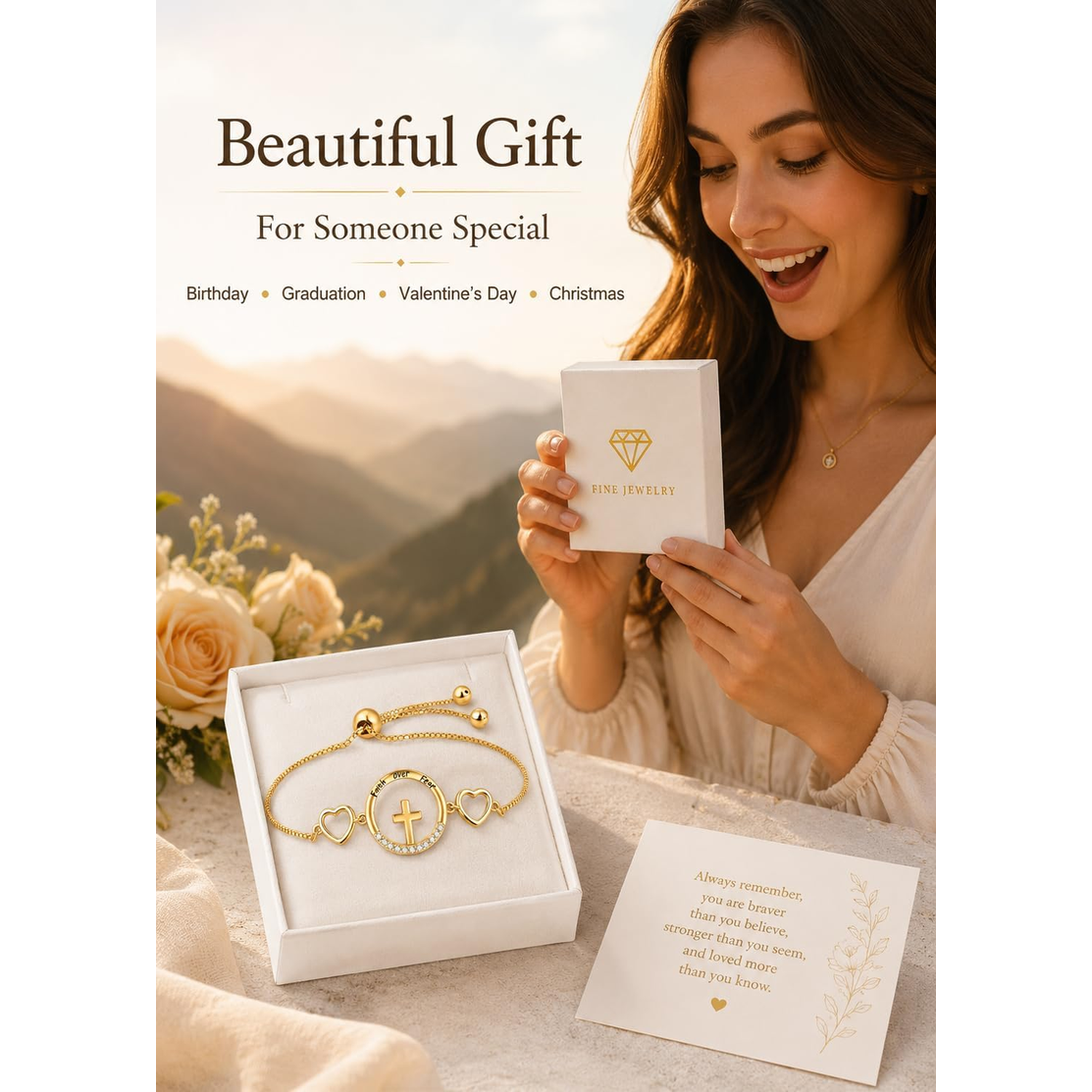 ✝ 14K Gold Mustard Seed Cross Bracelet for Women – Adjustable Faith Bracelet, Christian Religious Jewelry, Confirmation Baptism Gift for Mom Sister Friend
