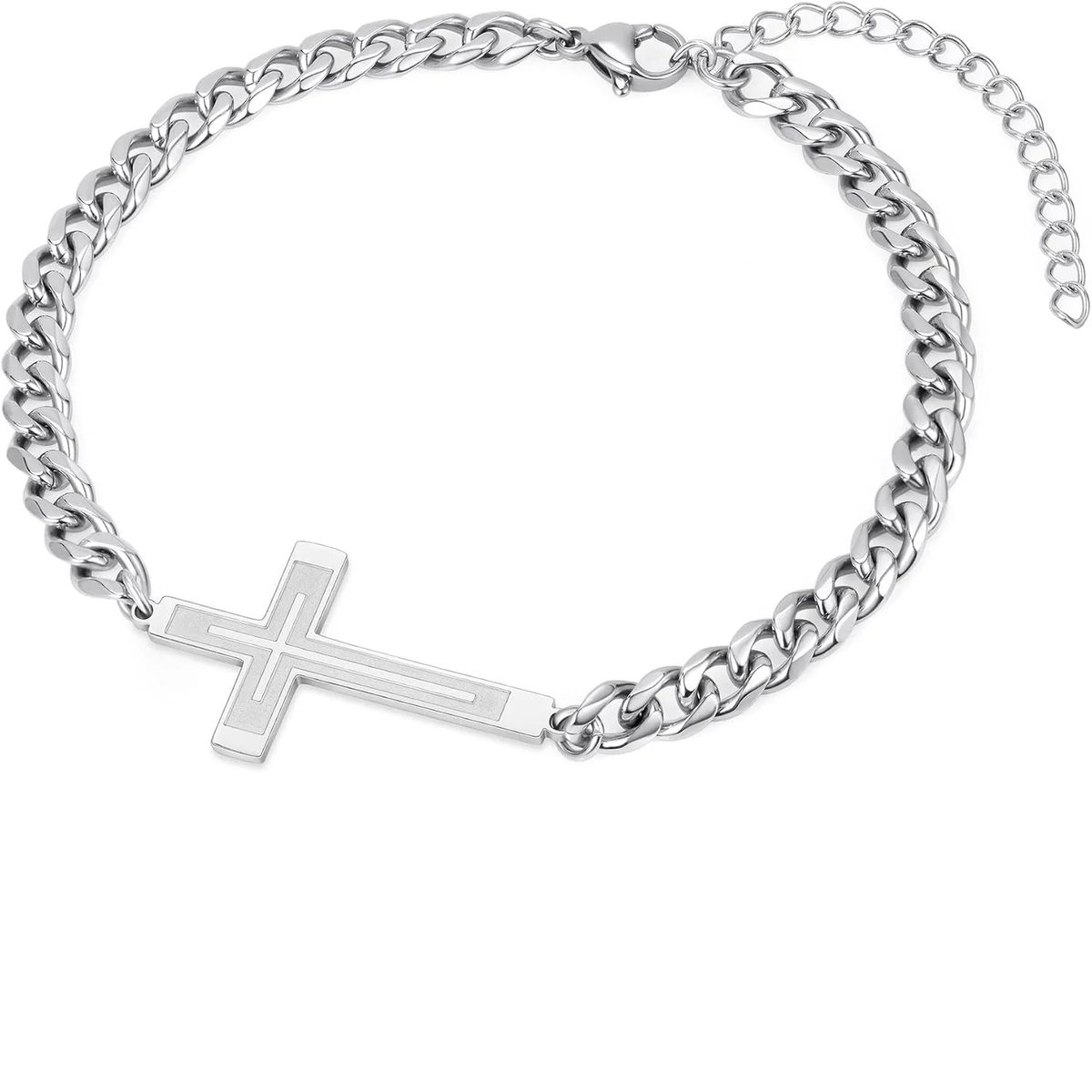 ✝ Men's Stainless Steel Cuban Cross Bracelet 5MM Adjustable Chain Christian Jesus Religious Confirmation Faith Jewelry Gift