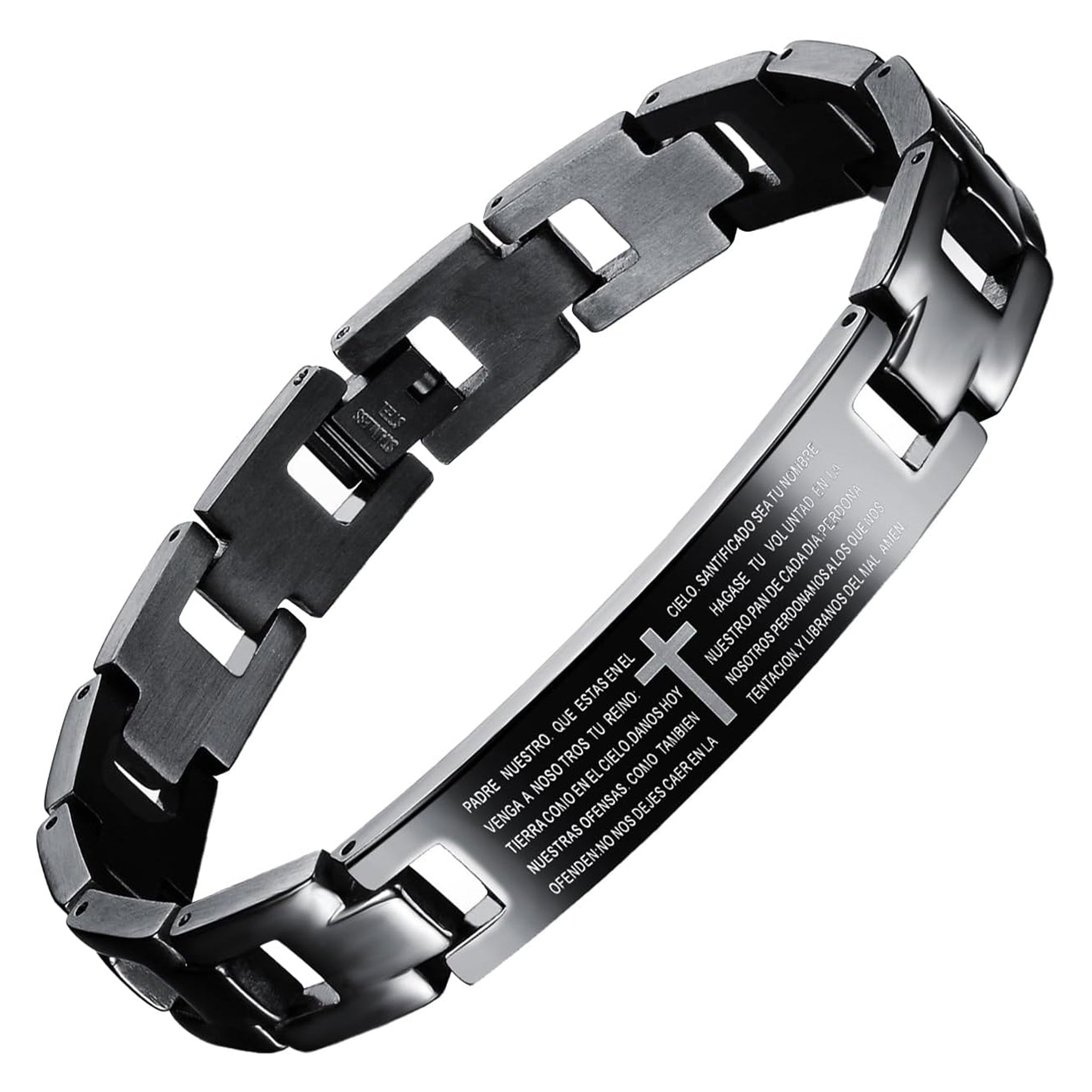 ✝ Spanish English Lord's Prayer Cross Bracelet for Men, Christian Bible Scripture Faith Jewelry