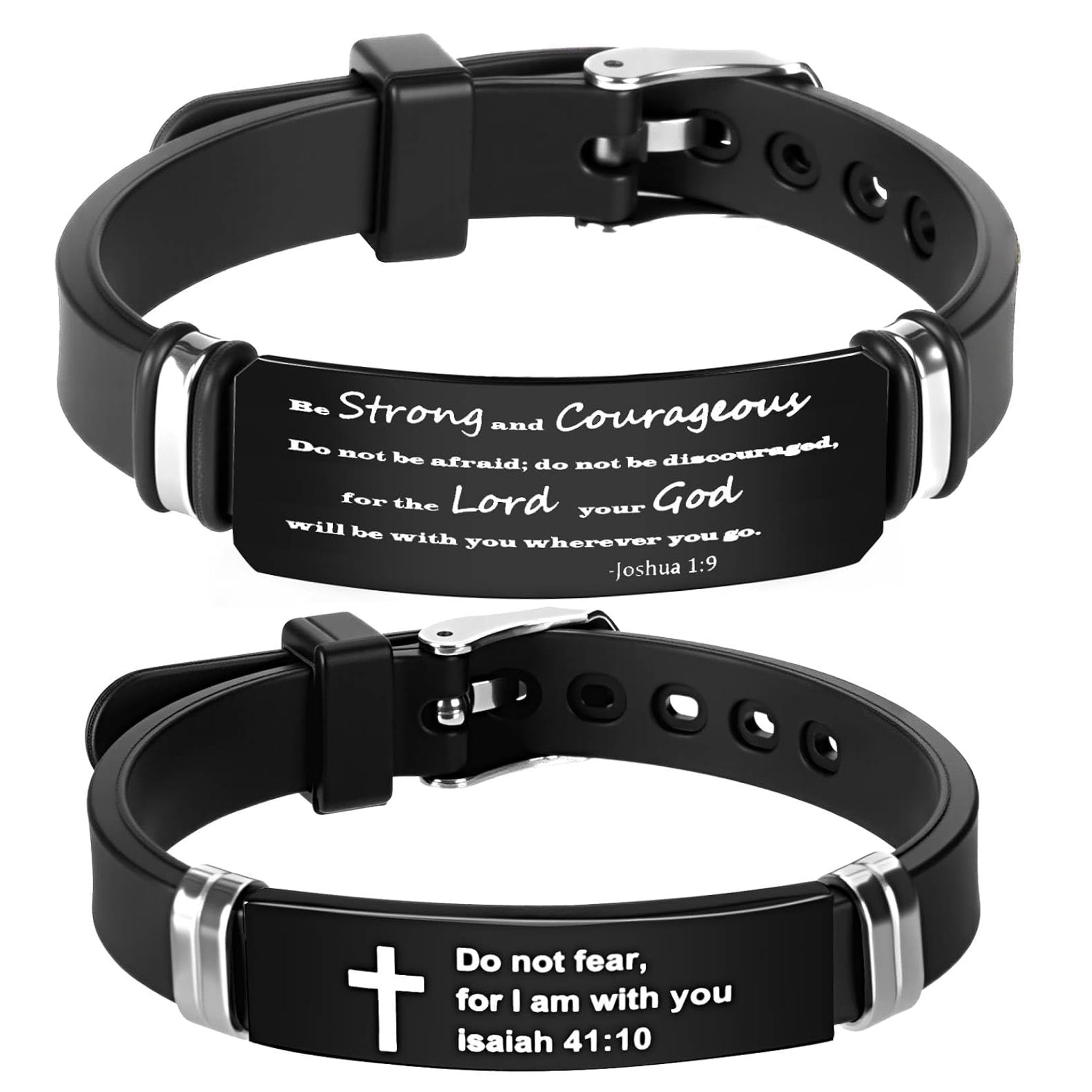 ✝ 2 Pack Christian Bible Verse Bracelets, Isaiah 41:10 Joshua 1:9 Adjustable Faith Wristbands Christian Gifts