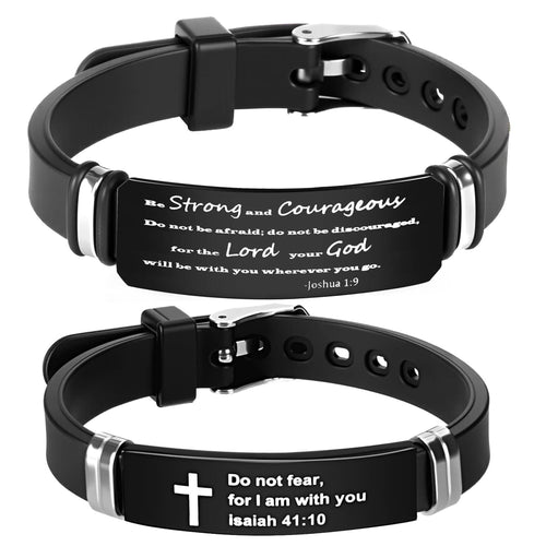 ✝ 2 Pack Christian Bible Verse Bracelets, Isaiah 41:10 Joshua 1:9 Adjustable Faith Wristbands Christian Gifts