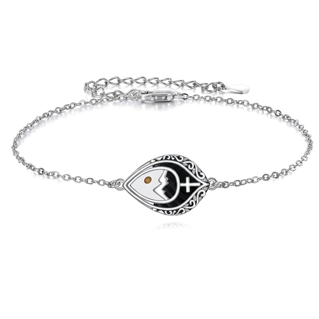 Women's Mustard Seed Cross Bracelet Sterling Silver Black Onyx Christian Faith Jewelry Gift for Mom