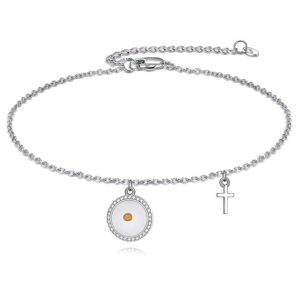 Women's 925 Sterling Silver Mustard Seed Cross Bracelet Christian Faith Jewelry Inspirational Gift for Mom Wife Sister