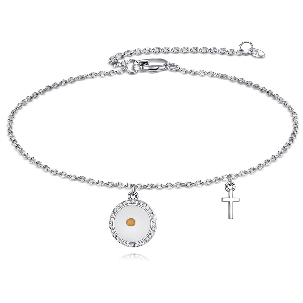 Women's 925 Sterling Silver Mustard Seed Cross Bracelet Christian Faith Jewelry Inspirational Gift for Mom Wife Sister