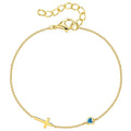Women's 14K Gold Plated Cross Birthstone Bracelet Aquamarine Christian Jewelry Gift for Mom Wife Grandma