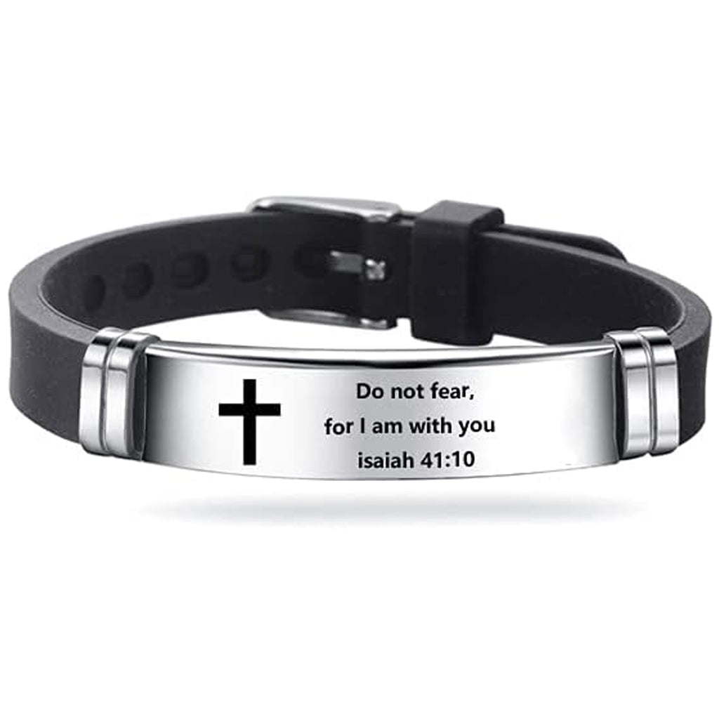 Men's Isaiah 41:10 Cross Leather Bracelet Stainless Steel Christian Bible Verse Faith Religious Jewelry Gift Women