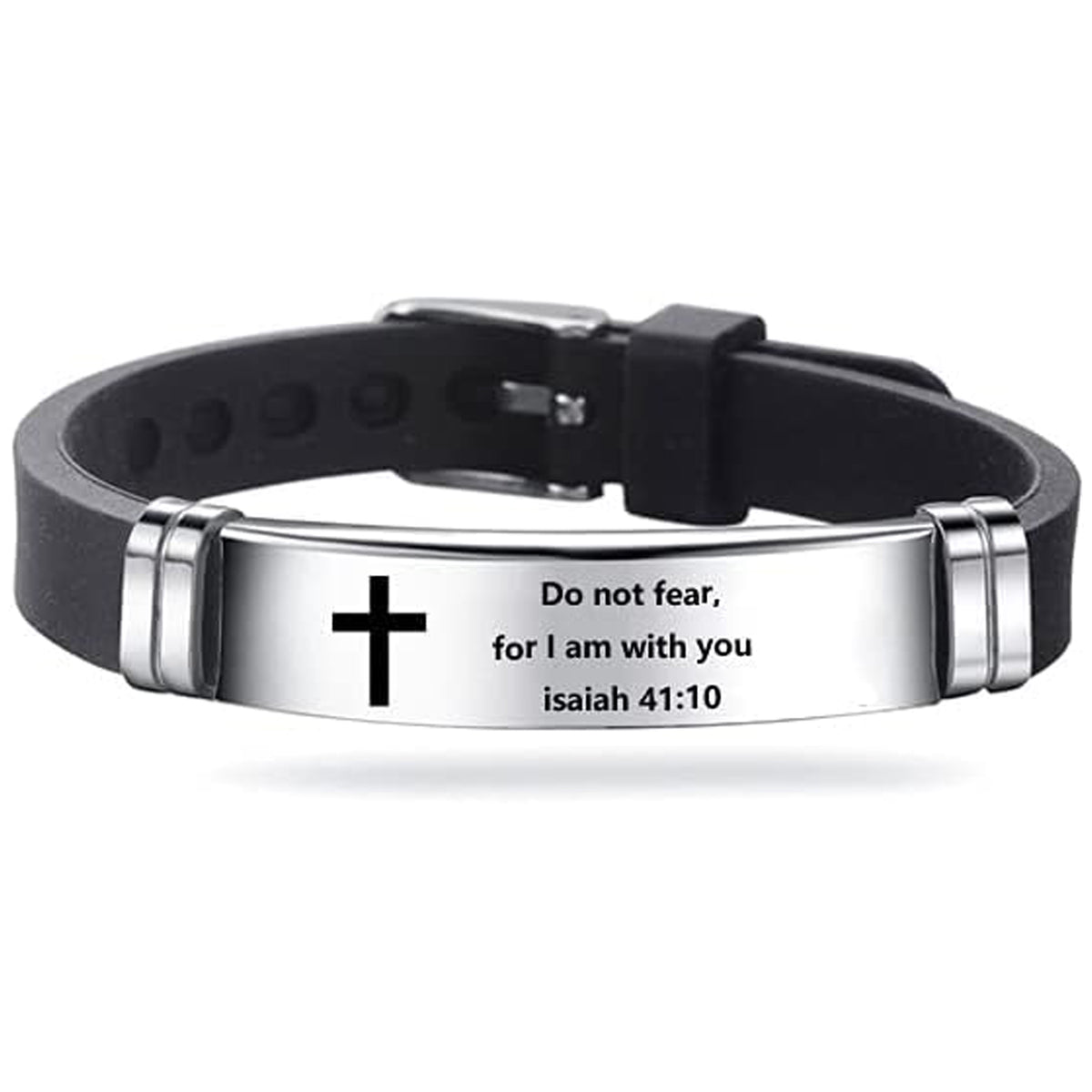 Men's Isaiah 41:10 Cross Leather Bracelet Stainless Steel Christian Bible Verse Faith Religious Jewelry Gift Women