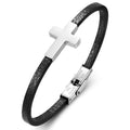 Men's Leather Cross Bracelet 316L Stainless Steel Christian Faith Religious Jewelry Gift for Dad Husband Son Brother