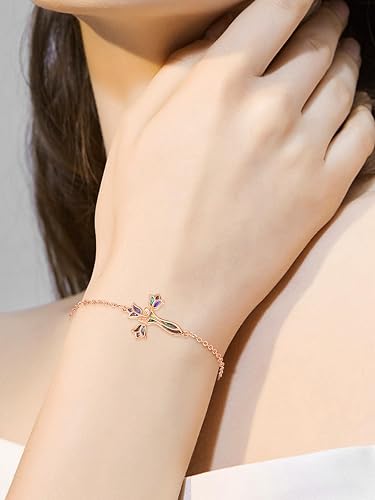 Women's 925 Sterling Silver Pink Rose Cross Bracelet Abalone Shell Christian Faith Religious Jewelry Gift