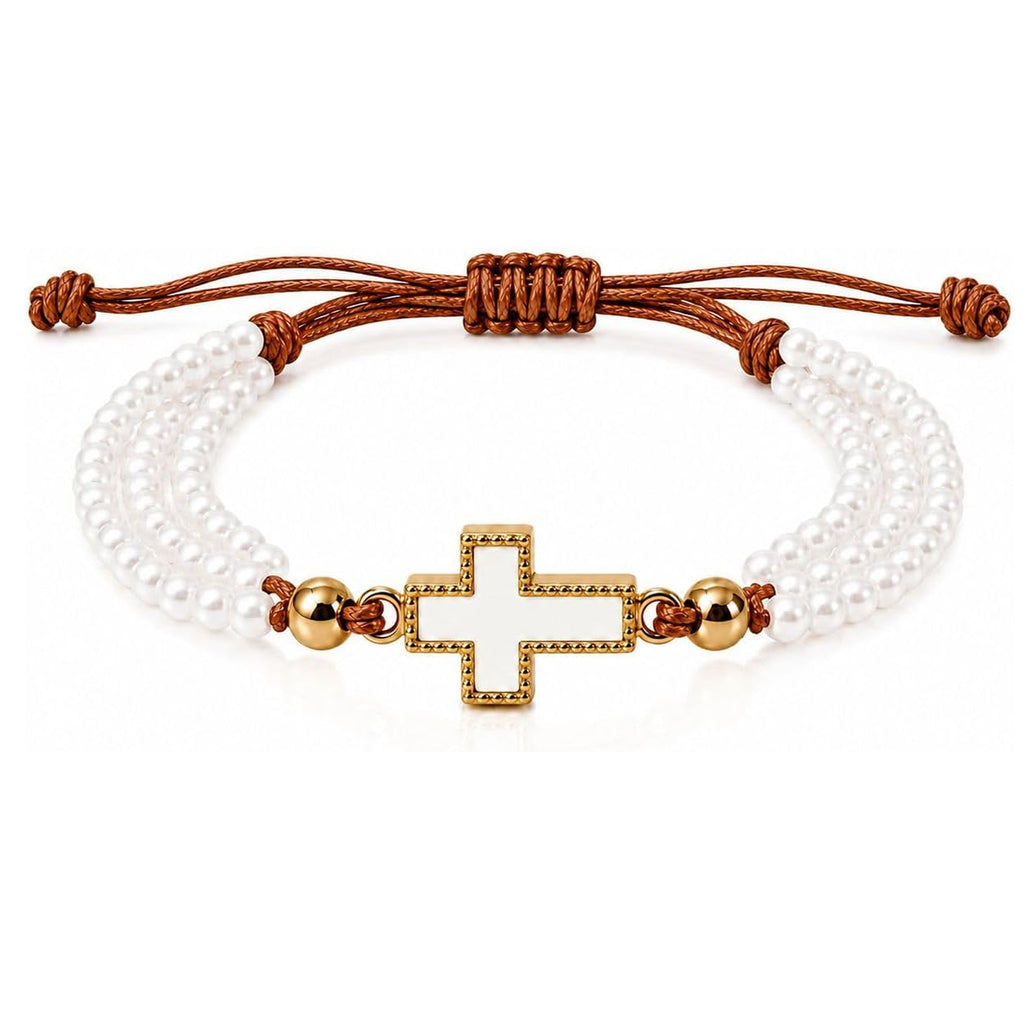 Saint Dymphna Catholic Pearl Cross Bracelet for Women Faith Religious Jewelry Gift