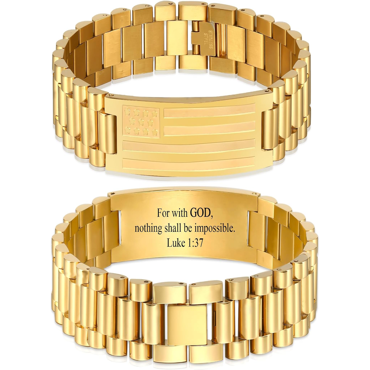 ✝ Men's American Flag Cross Bracelet Stainless Steel Adjustable Christian Bible Verse Faith Religious Jewelry Gift for Dad Husband