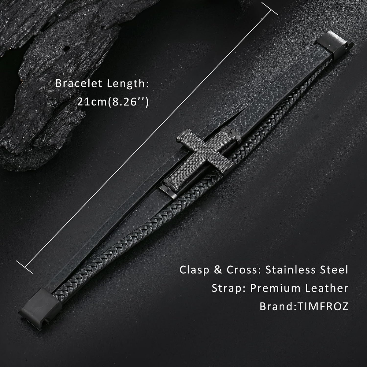 ✝ Men's Christian Cross Leather Bracelet Multi-Layer Braided Black Stainless Steel Faith Inspirational Religious Jewelry Gift for Dad