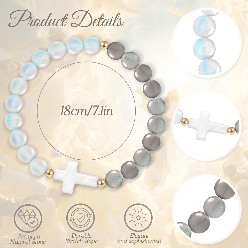 ✝ Women's Christian Cross Beaded Bracelet Catholic Religious Faith Inspirational Jewelry Gift for Mom Daughter Sister Friend
