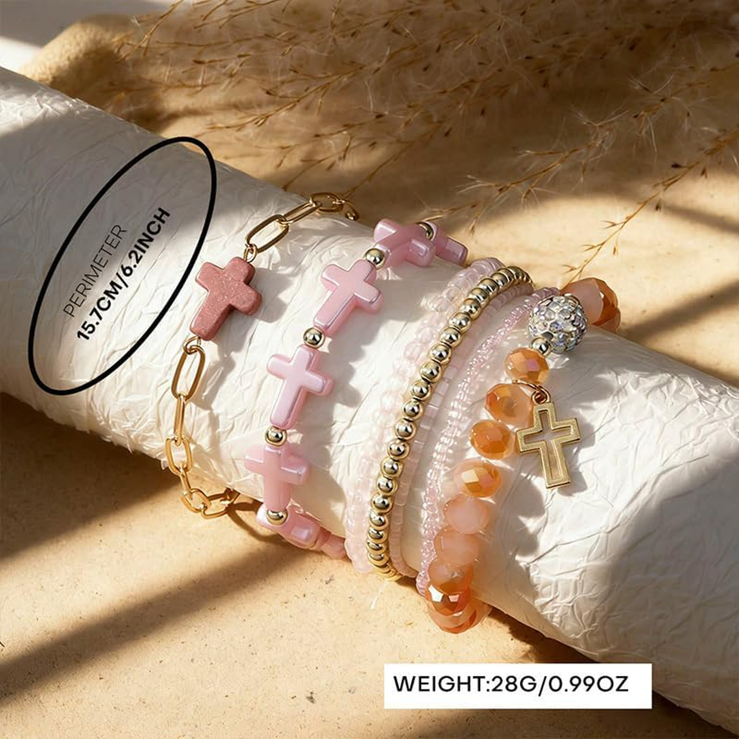 ✝ Women's Multi-colored Cross Charm Bracelet Set Stackable Beaded Christian Faith Religious Jewelry Gift Easter Celebration