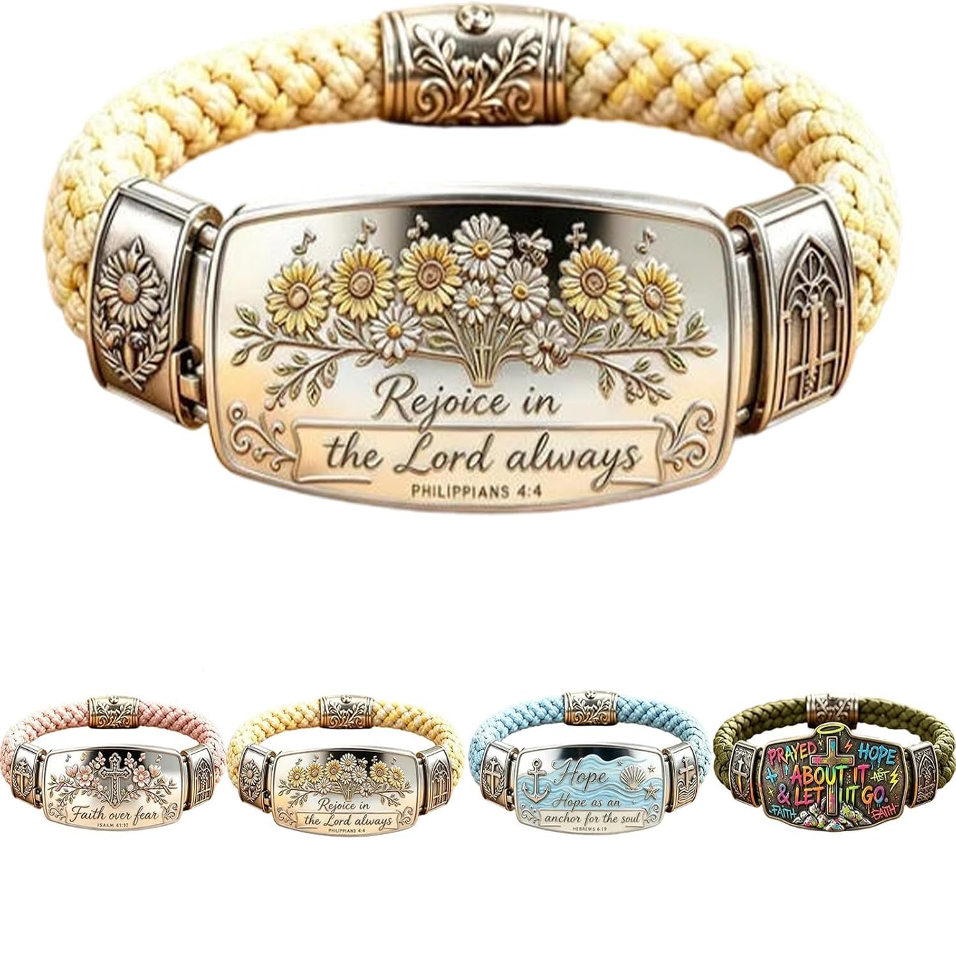 ✝ Faith Over Fear Isaiah 41:10 Cross Bracelet Cherry Blossom Christian Scripture Jewelry Inspirational Gift for Women Mom