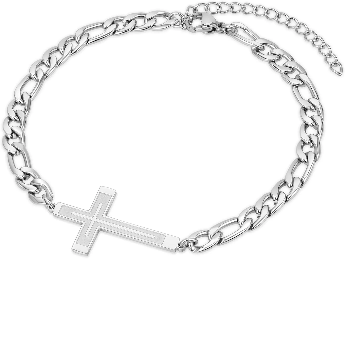 ✝ Men's Stainless Steel Cuban Cross Bracelet 5MM Adjustable Chain Christian Jesus Religious Confirmation Faith Jewelry Gift