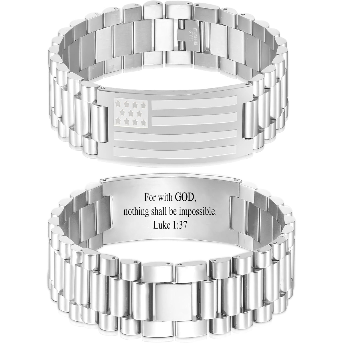 ✝ Men's American Flag Cross Bracelet Stainless Steel Adjustable Christian Bible Verse Faith Religious Jewelry Gift for Dad Husband