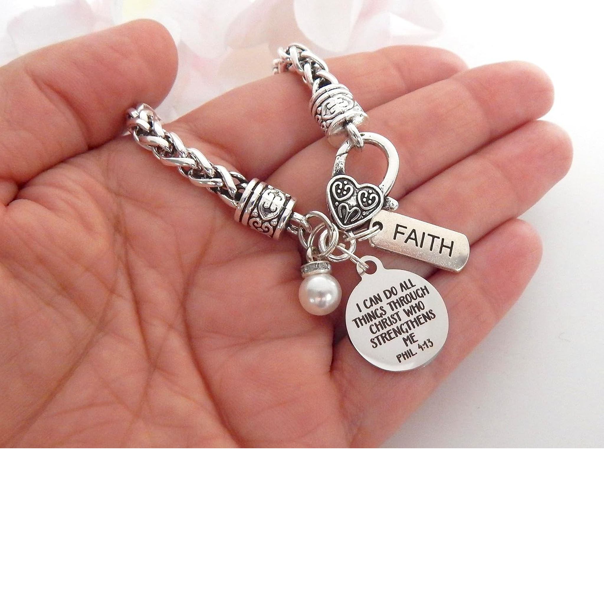 ✝ Women's Philippians 4:13 Bible Verse Bracelet Christian Faith Scripture Jewelry Inspirational Religious Gift for Women Friend