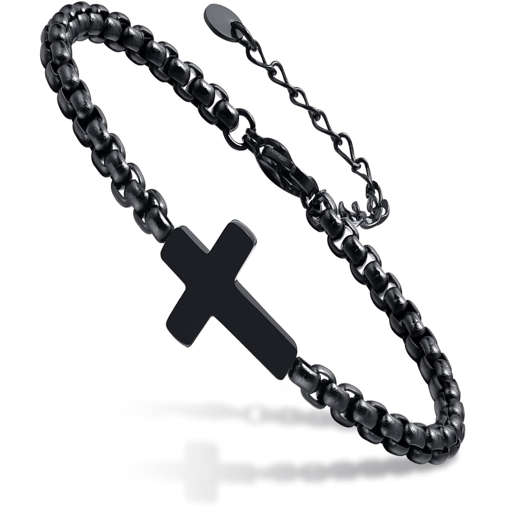 ✝ Men's Adjustable Cross Chain Bracelet Stainless Steel Christian Faith Religious Jewelry Gift for Men Women