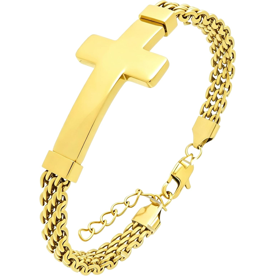 ✝ Men's Stainless Steel Cross Link Chain Bracelet 6mm Christian Faith Religious Jewelry Gift for Dad Husband Son