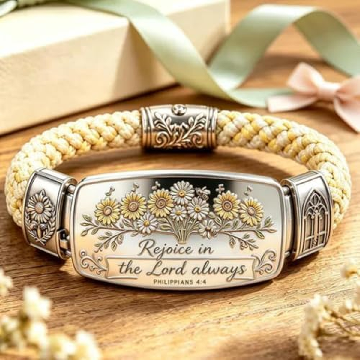 ✝ Faith Over Fear Isaiah 41:10 Cross Bracelet Cherry Blossom Christian Scripture Jewelry Inspirational Gift for Women Mom