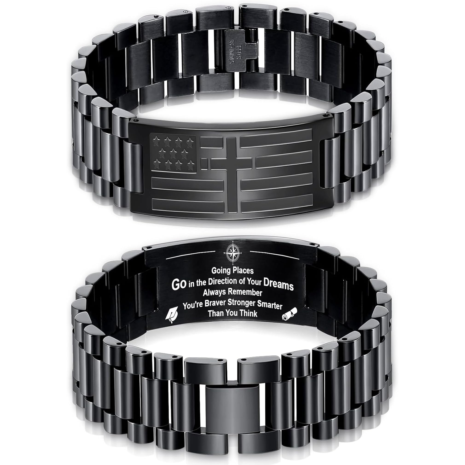 ✝ Men's American Flag Cross Bracelet Stainless Steel Adjustable Christian Bible Verse Faith Religious Jewelry Gift for Dad Husband