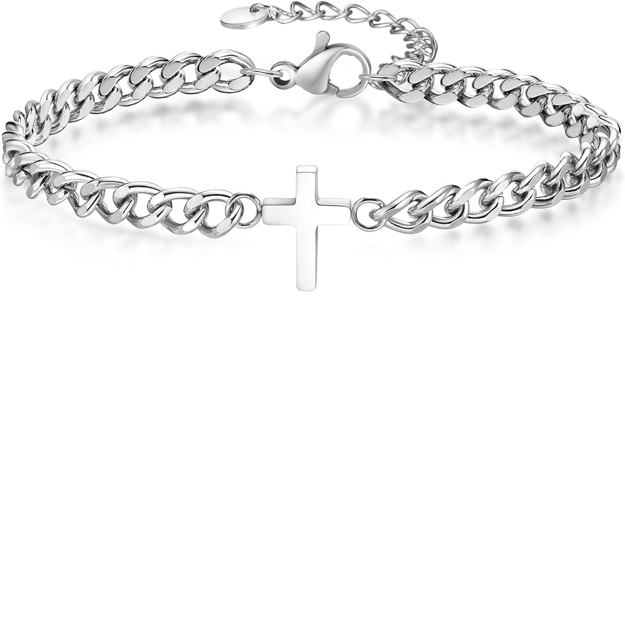 ✝ Men's Adjustable Cross Chain Bracelet Stainless Steel Christian Faith Religious Jewelry Gift for Men Women