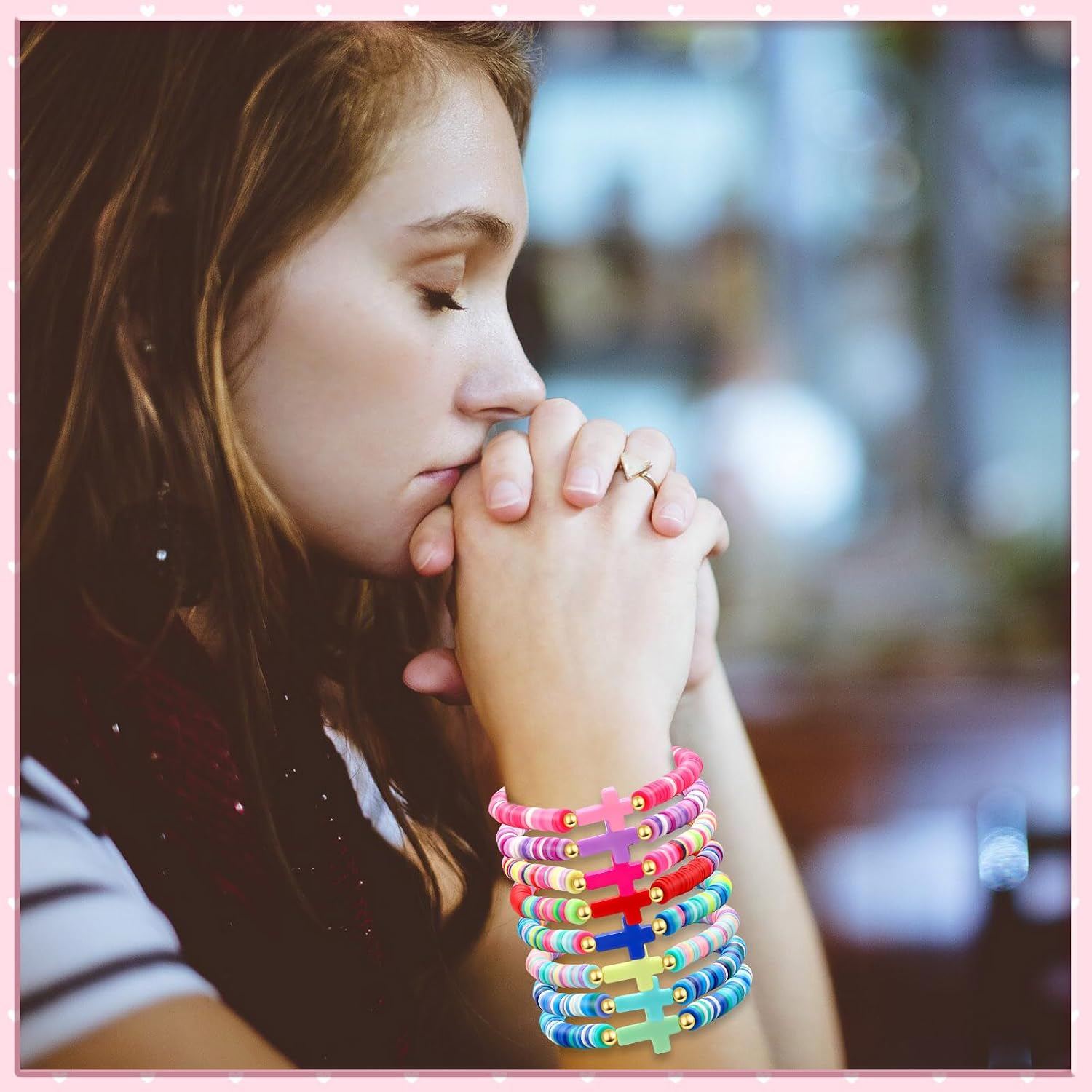 ✝ Christian Cross Beaded Stretch Bracelet Colorful Clay Beads Stackable Faith Jewelry Gift for Men Women Teens Church
