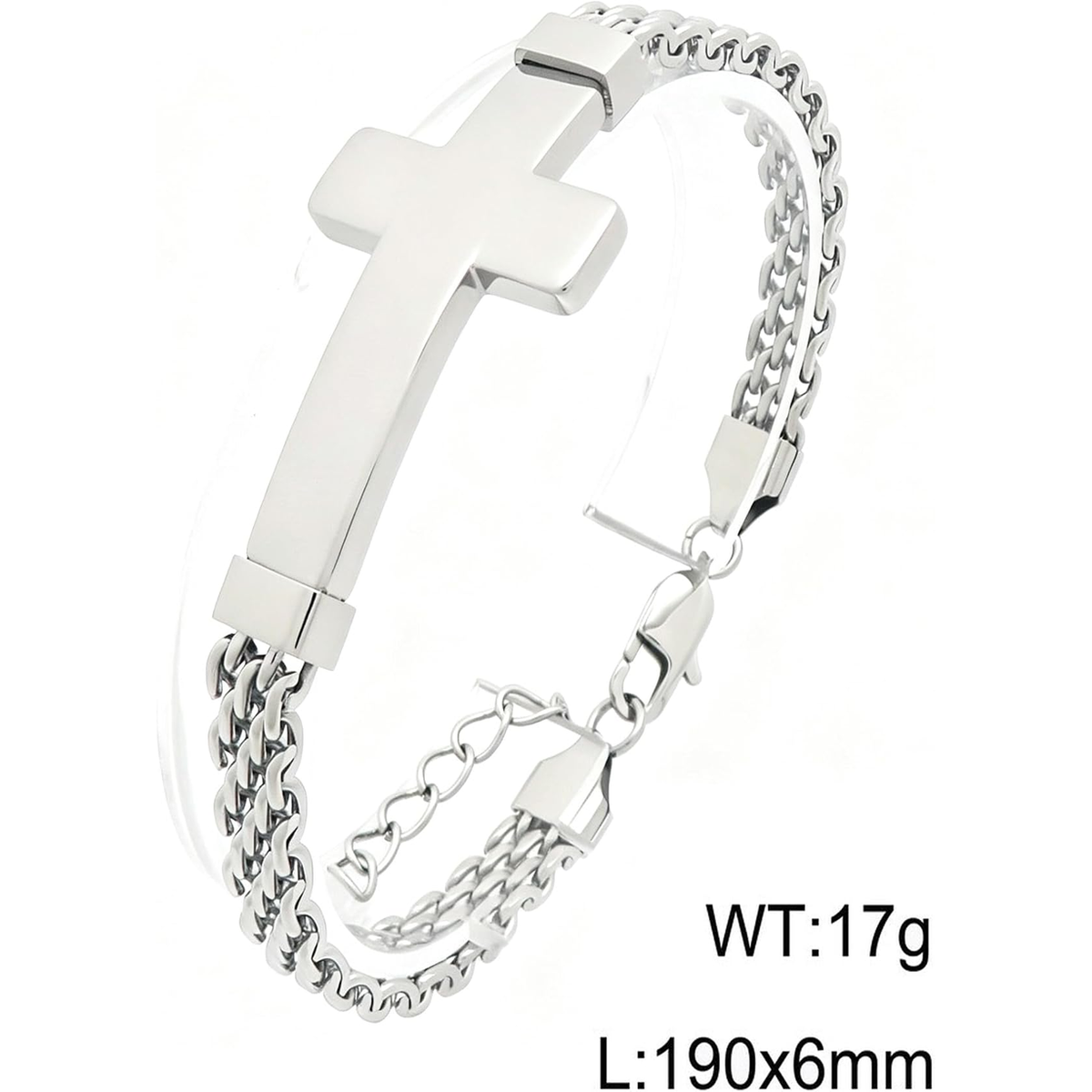 ✝ Men's Stainless Steel Cross Link Chain Bracelet 6mm Christian Faith Religious Jewelry Gift for Dad Husband Son