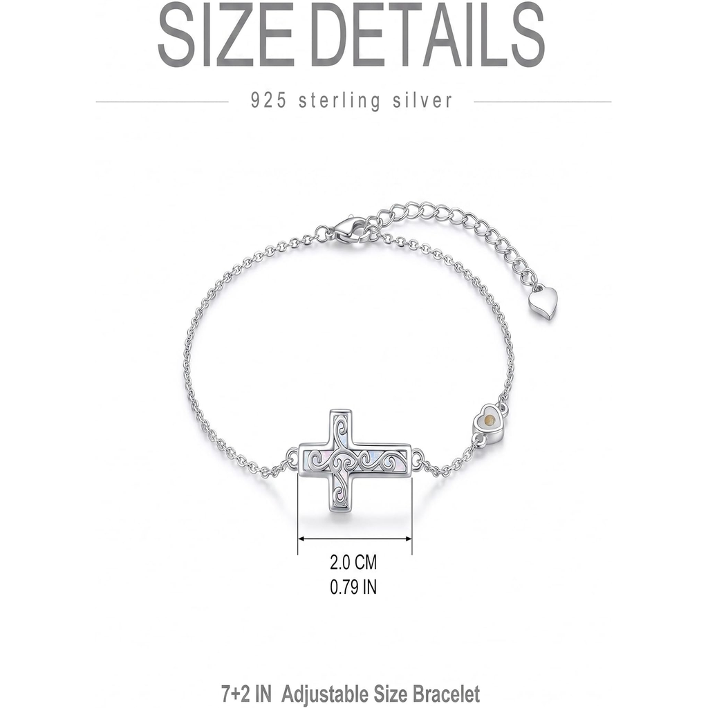 ✝ Women's Sterling Silver Cross Mustard Seed Bracelet Adjustable Christian Faith Religious Jewelry Gift for Mom Wife Sister Friend