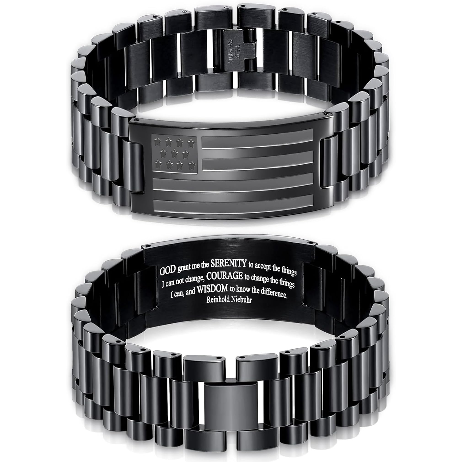 ✝ Men's American Flag Cross Bracelet Stainless Steel Adjustable Christian Bible Verse Faith Religious Jewelry Gift for Dad Husband
