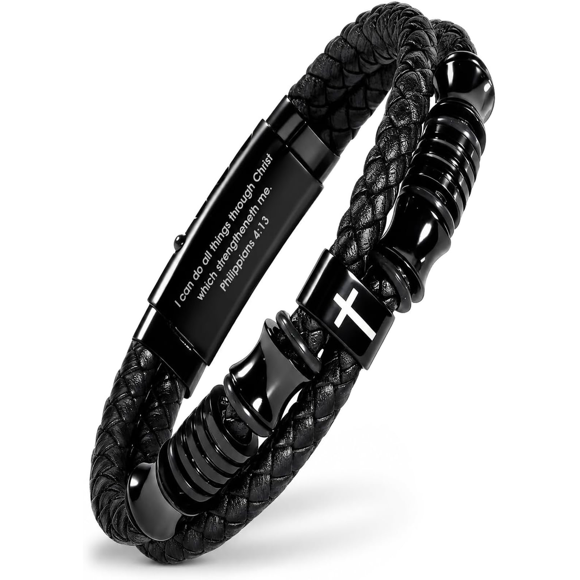 ✝ Men's Joshua 1:9 Bible Verse Bracelet – Adjustable Braided Leather Christian Cross Faith Jewelry Gift