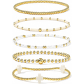 ✝ Women's Gold Beaded Cross Bracelet Stack Set Stretch Christian Faith Jewelry Gift for Women Teens