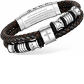 ✝ Men's Christian Silver Leather Cross Bracelet Double-Row Braided Faith Joshua 1:9 Religious Jewelry Gift