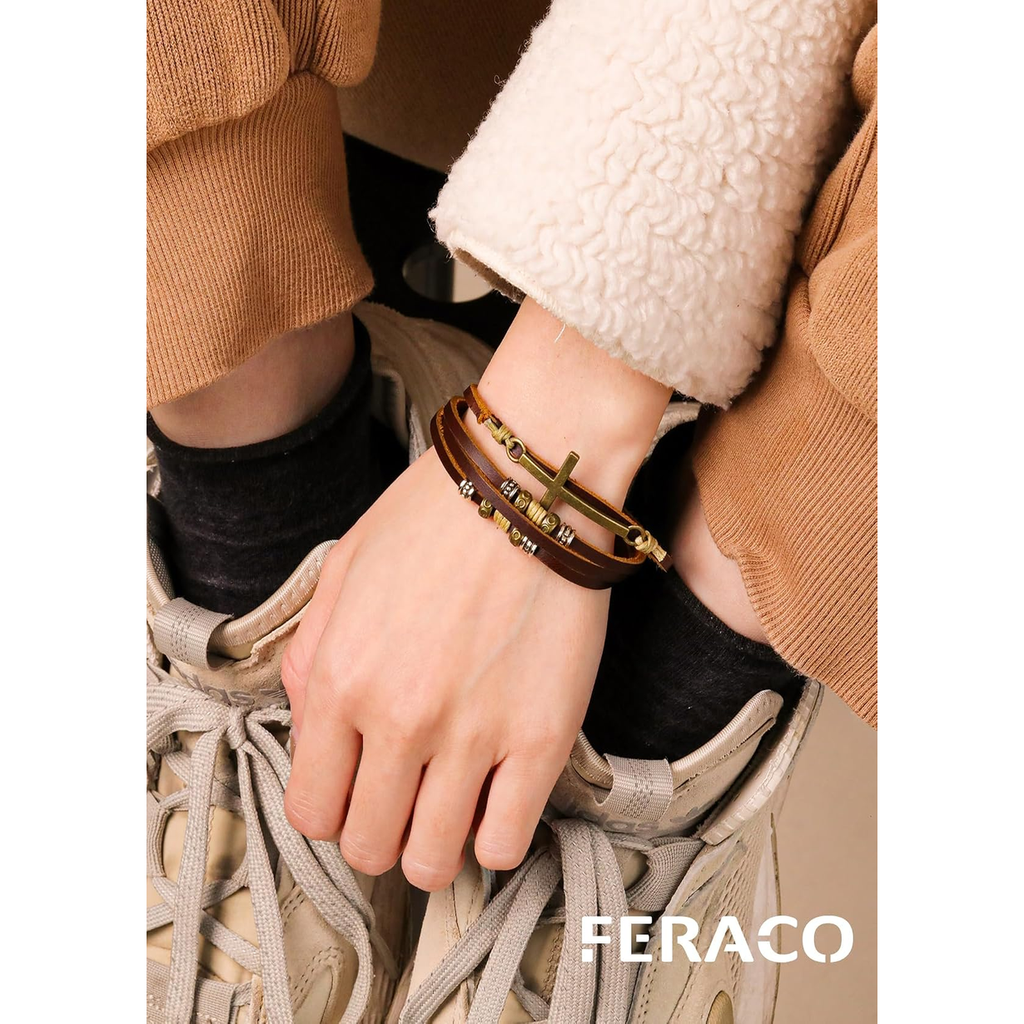 ✝ Women's Religious Cross Wrap Bracelet Multilayer Leather Christian Faith Jewelry Confirmation Gift for Daughter Friend Teen