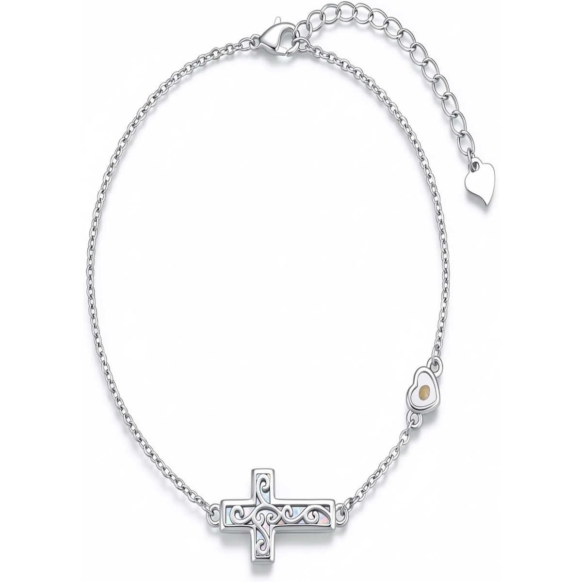 ✝ Women's Sterling Silver Cross Mustard Seed Bracelet Adjustable Christian Faith Religious Jewelry Gift for Mom Wife Sister Friend